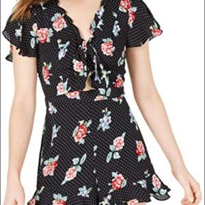 City Studio Womens Black Floral Short Sleeve V Neck Romper Juniors